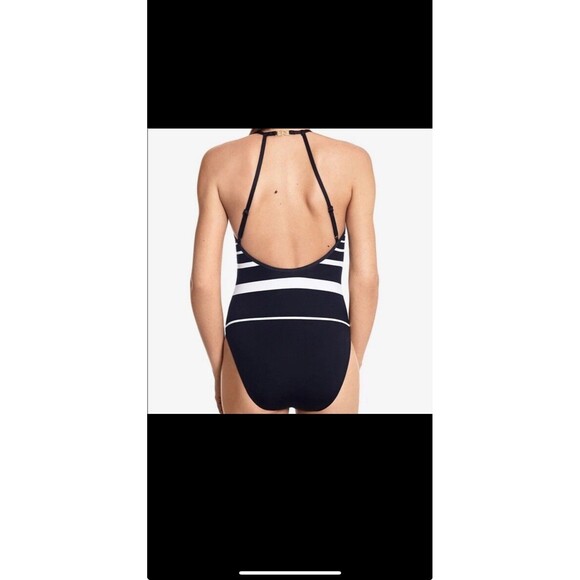 NWT SZ 6 M Ralph Lauren Women Striped One-Piece Designer Swimsuit Black White - Picture 2 of 14